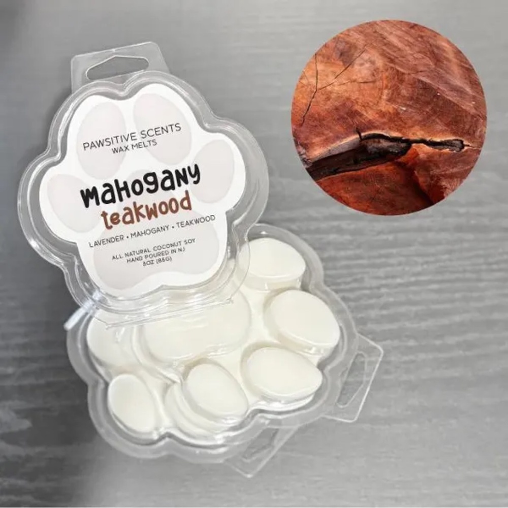 Wax Melt Paw Print/Mahogany Teakwood  Scent/Coconut Soy Wax/100% Vegan
